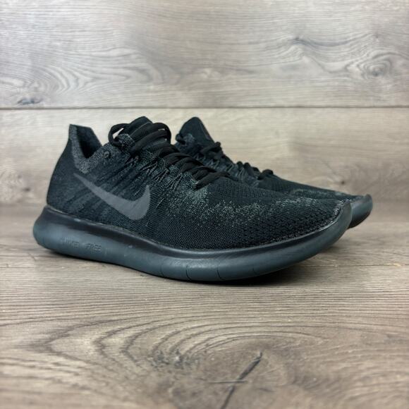 Nike Free RN Flyknit 880844-010 Running Shoes Women's Sz 8 Black Lace-Up Sneaker - Picture 1 of 12